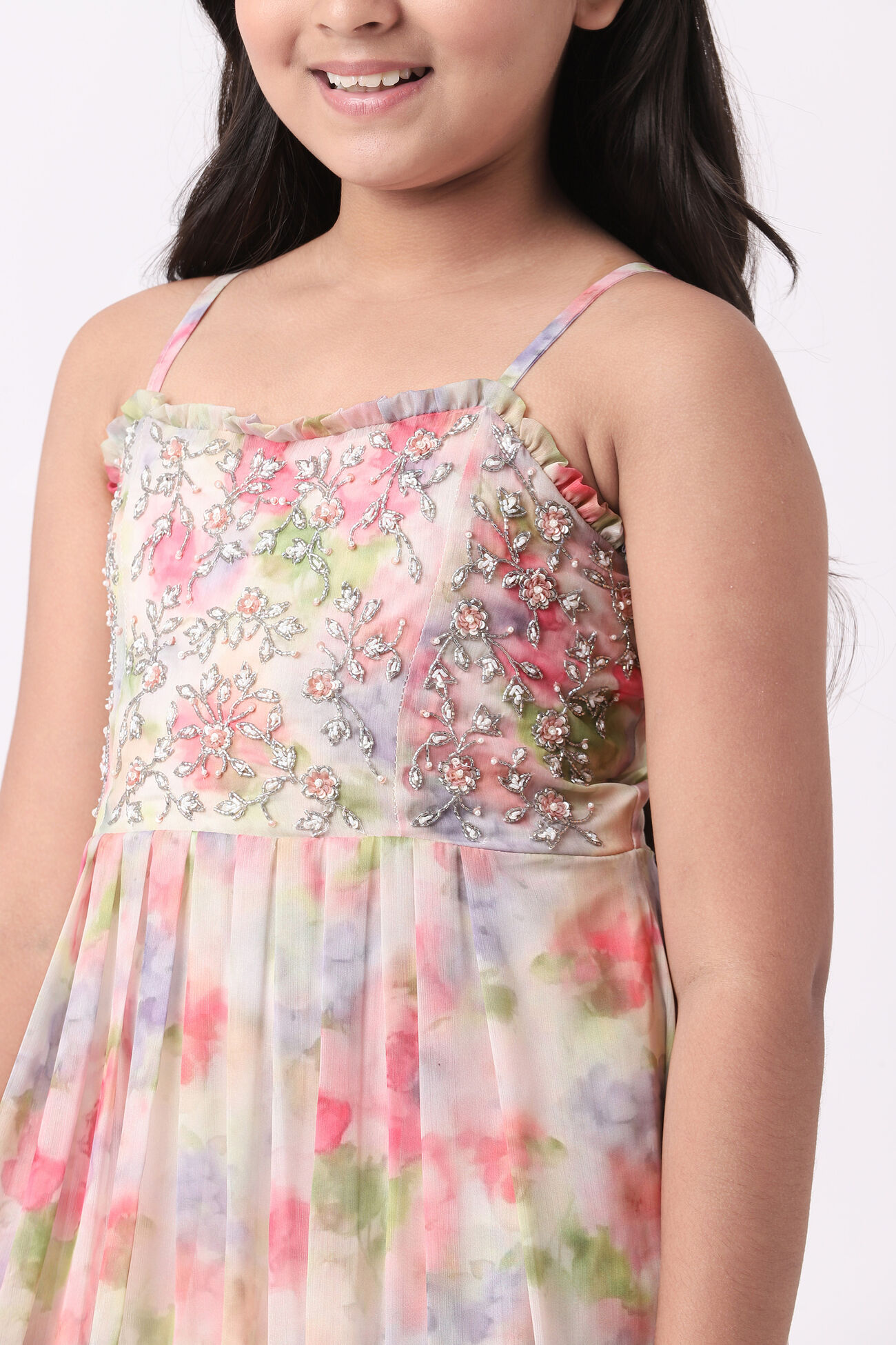 Multi Color Floral Flared Gown, Multi Color, image 6